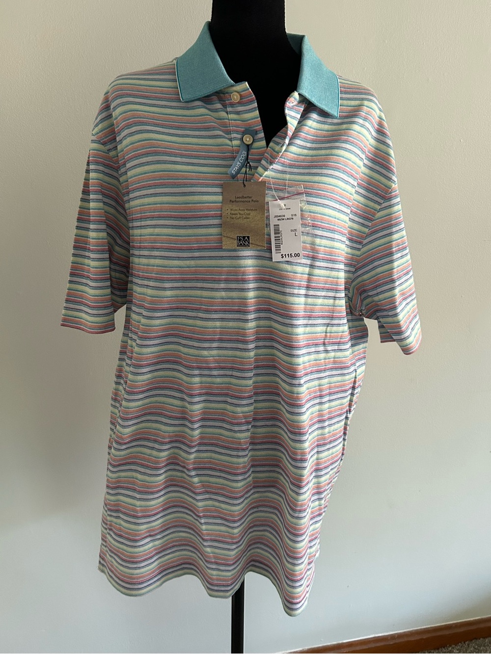 Jos A Bank Ledbetter Golf Striped Polo Shirt L NWT